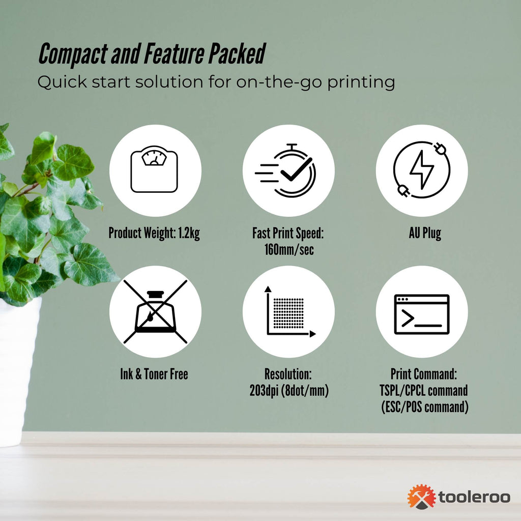 Tooleroo Bluetooth Thermal Label Printer - USB POS Receipt Shipping Printing-4